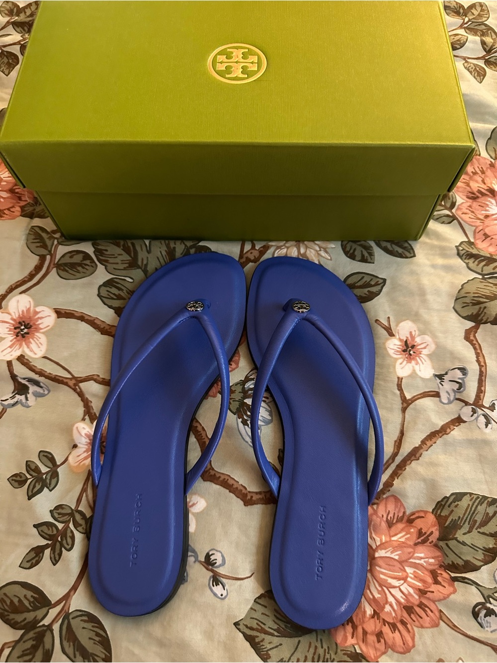 New Tory Burch Chelsea Leather Flip Flop Thong Sandals in Eccentric Blue Size 7